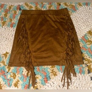 Brown suede Fringe Women's Skirt
